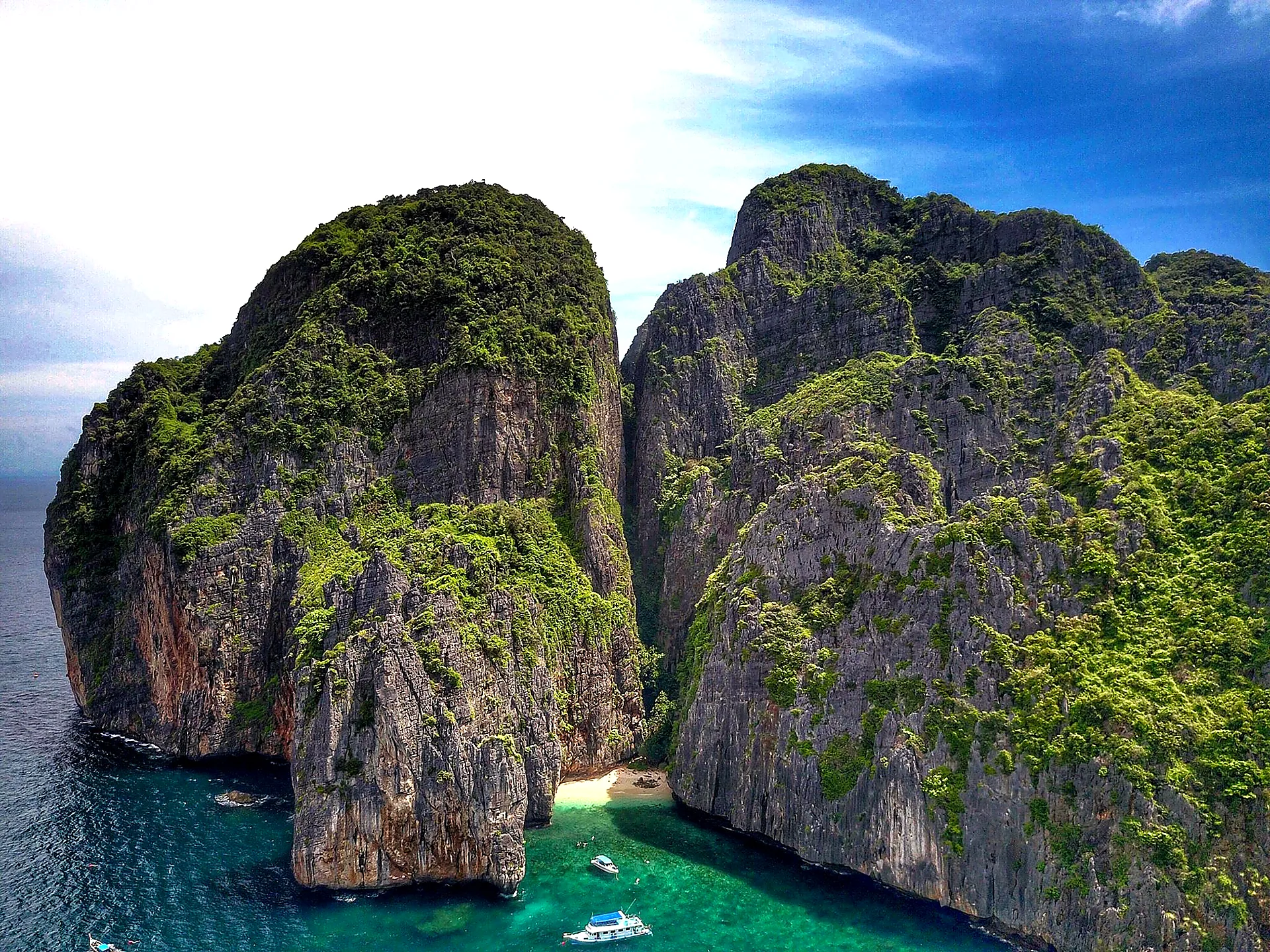Aerial view of the Phi Phi limestone cliffs